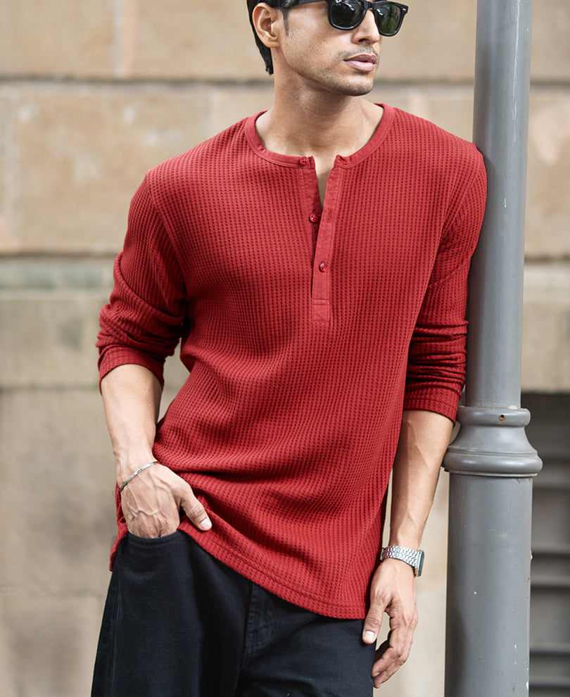 Brick Knit Henley T-Shirt.