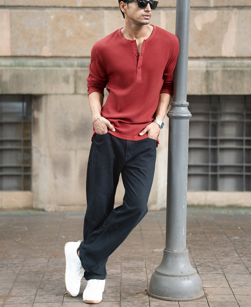 Brick Knit Henley T-Shirt.
