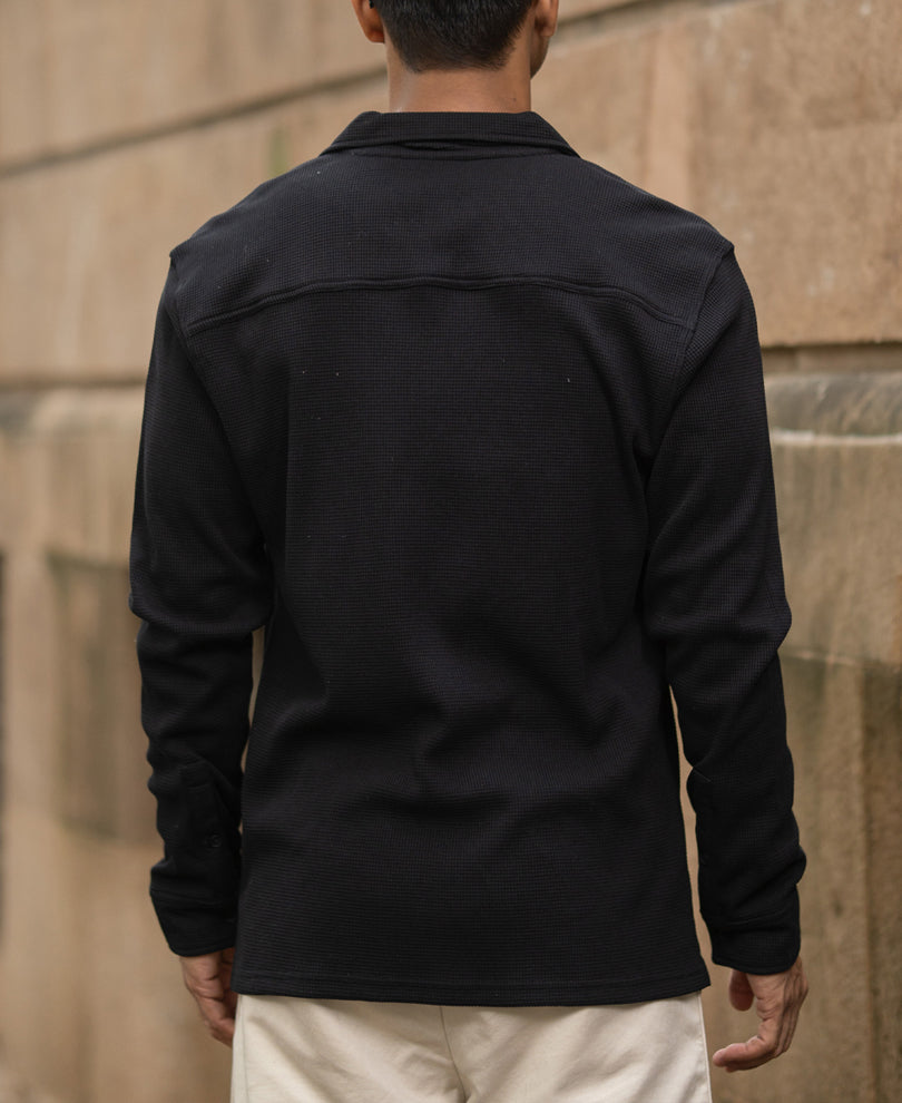 Black Knitted Embroidery Shirt.