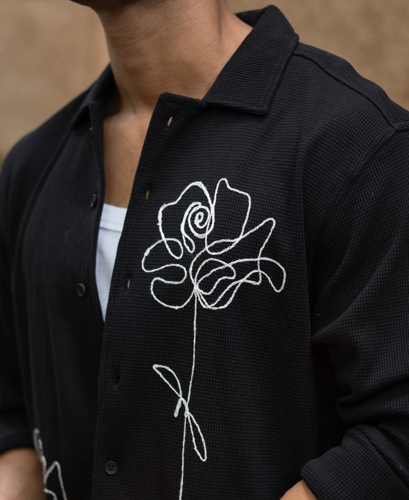 Black Knitted Embroidery Shirt.