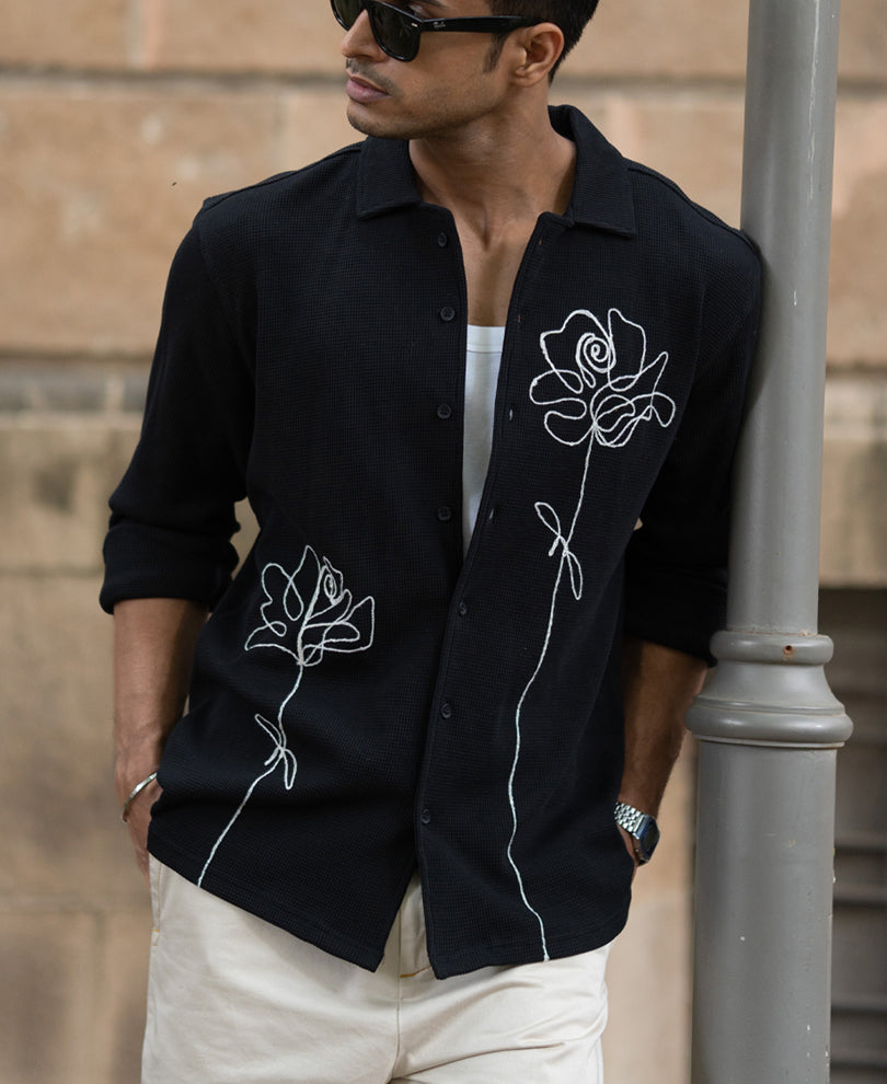Black Knitted Embroidery Shirt.