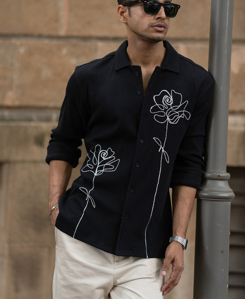 Black Knitted Embroidery Shirt.