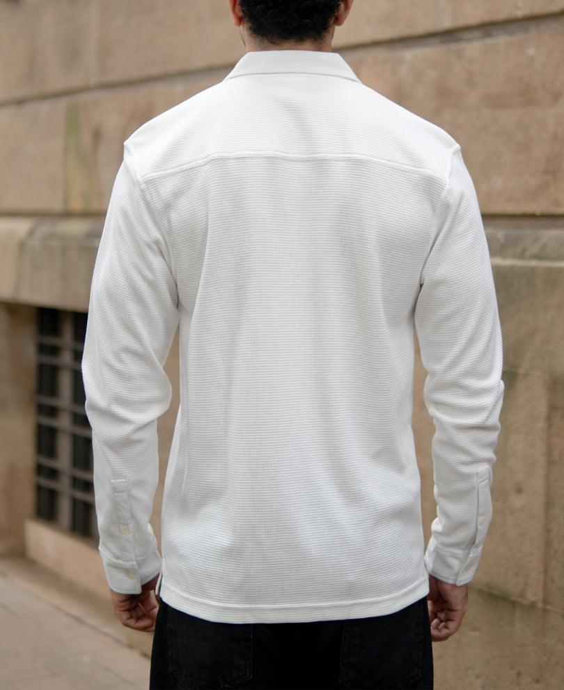 Off White Knitted Embroidery Shirt.