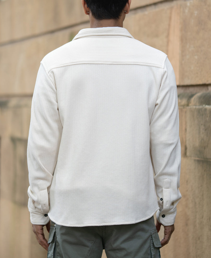 Cream Structured Shirt With Pocket.