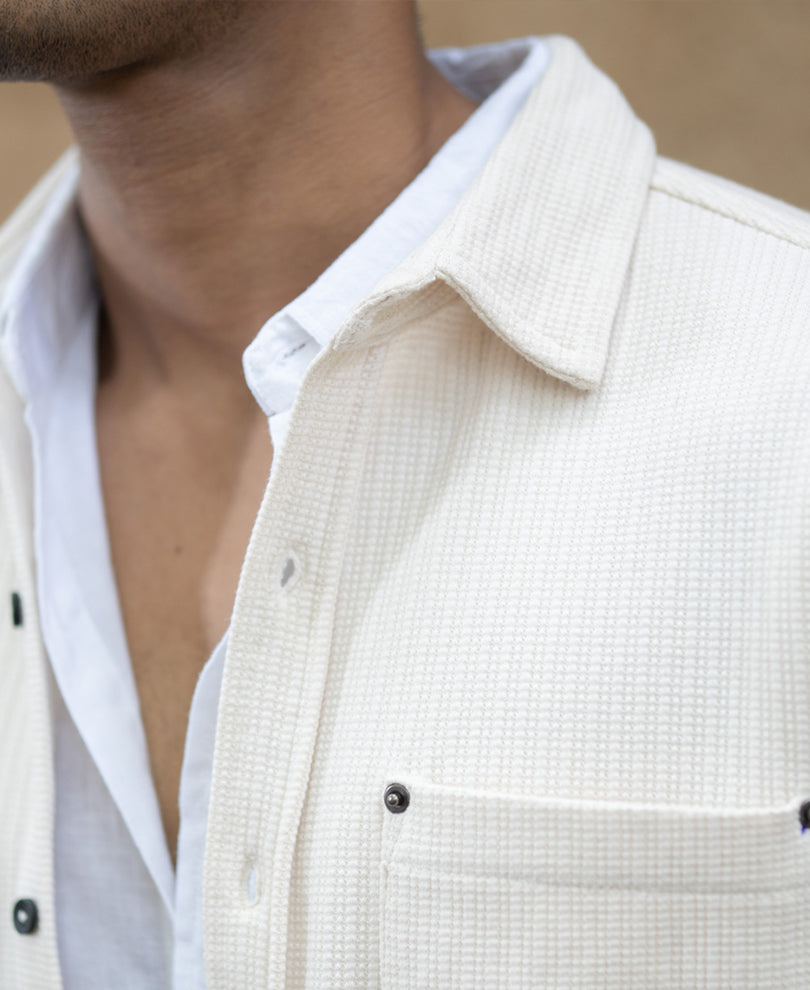 Cream Structured Shirt With Pocket.