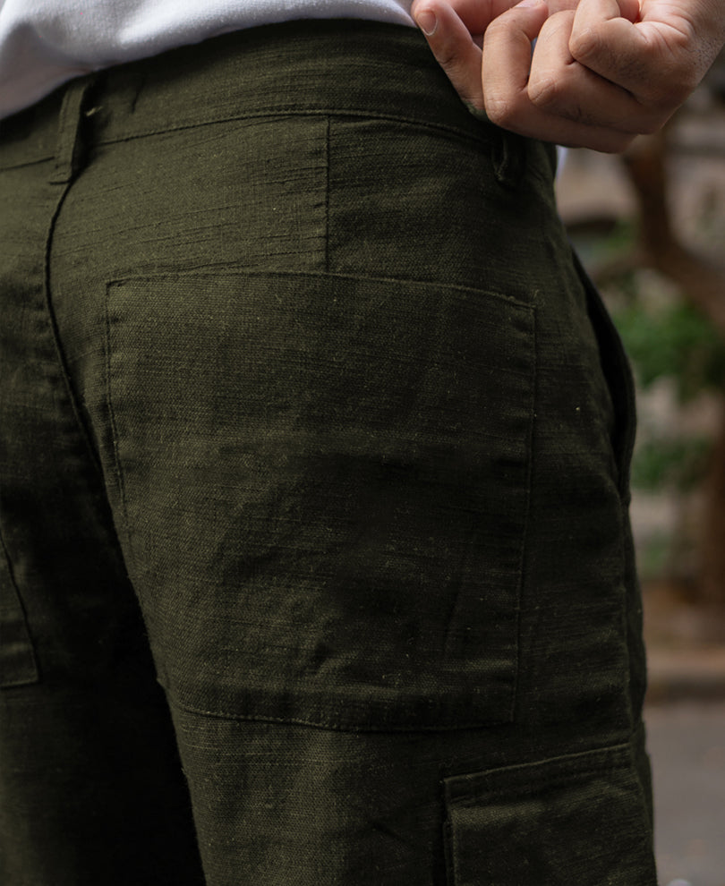 Olive Structured Cotton Trouser.