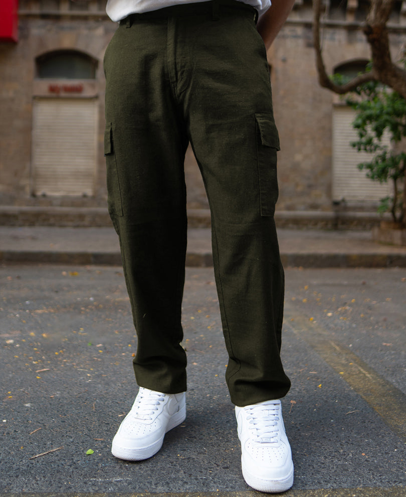 Olive Structured Cotton Trouser.