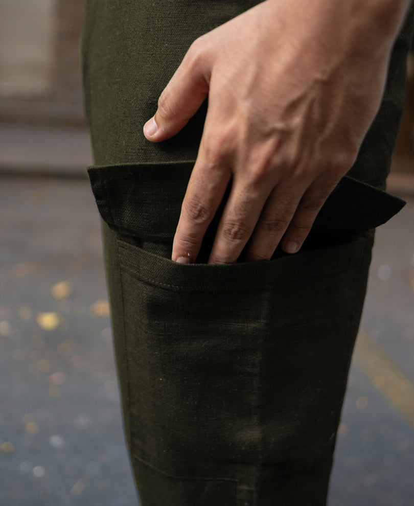 Olive Structured Cotton Trouser.