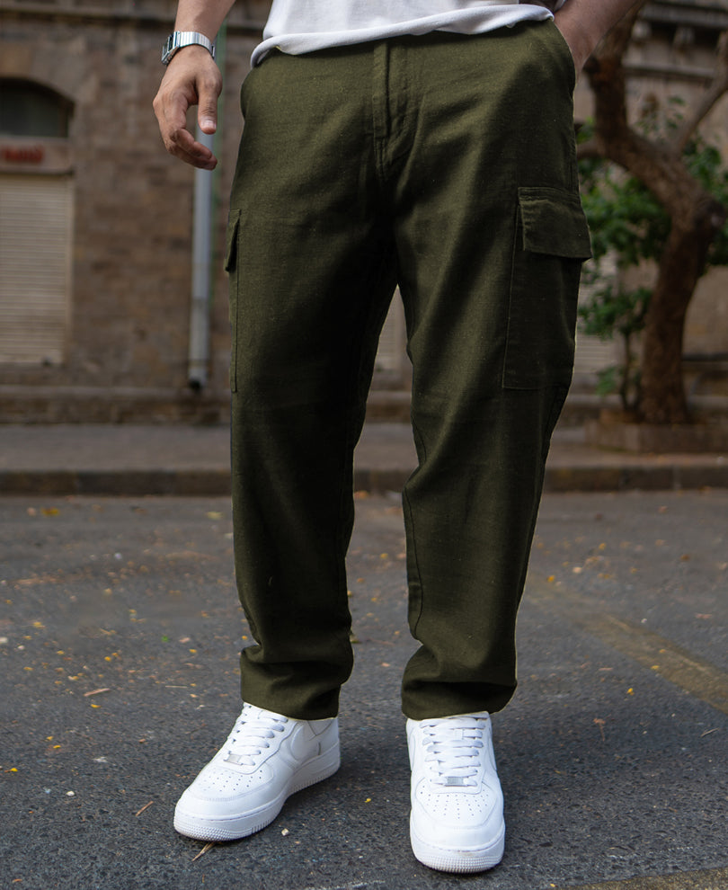 Olive Structured Cotton Trouser.