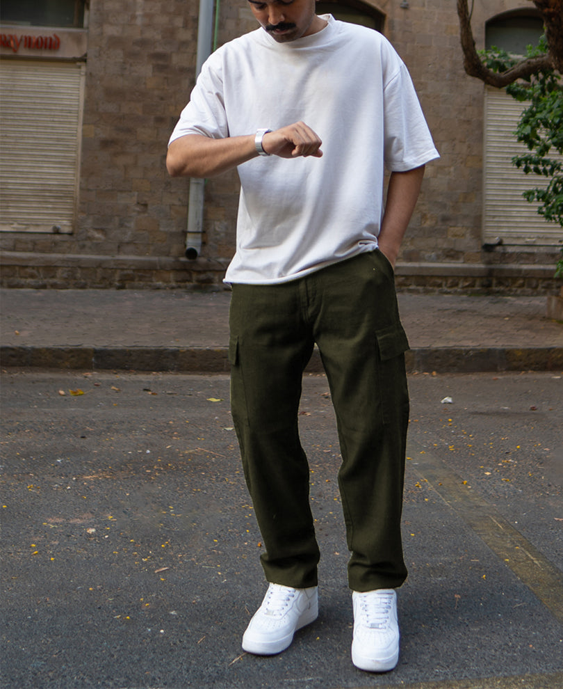 Olive Structured Cotton Trouser.