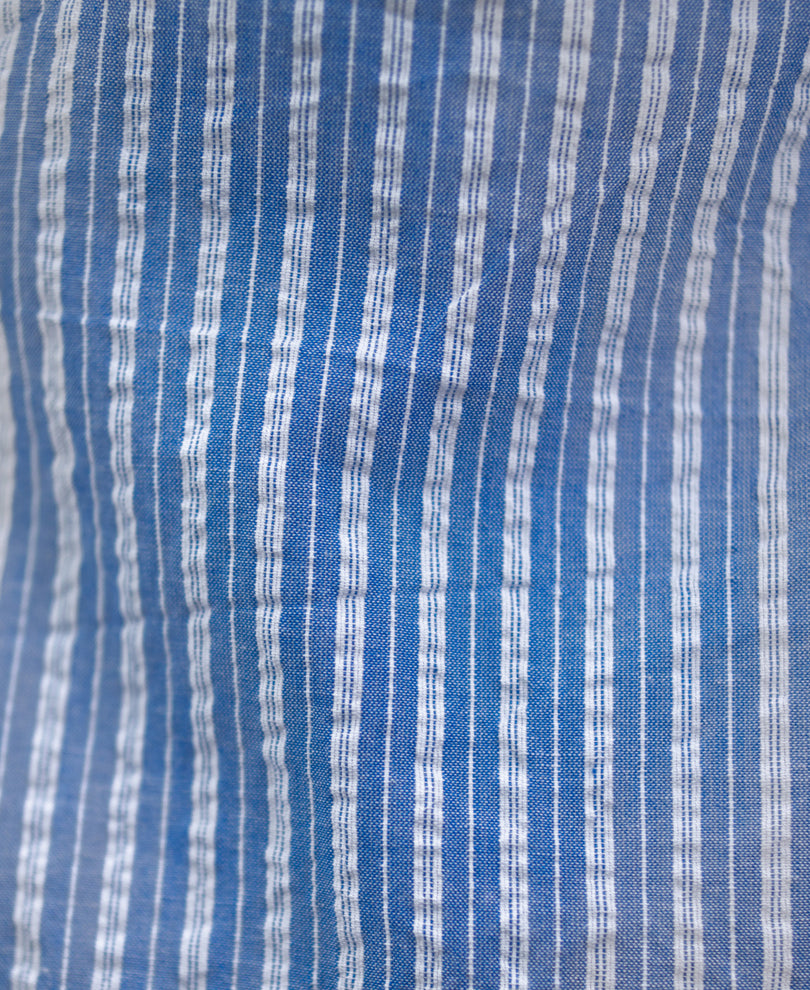 Blue Seersucker Striped Shirt.