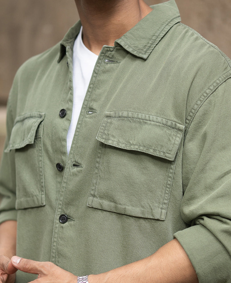 Olive Denim Overshirt.