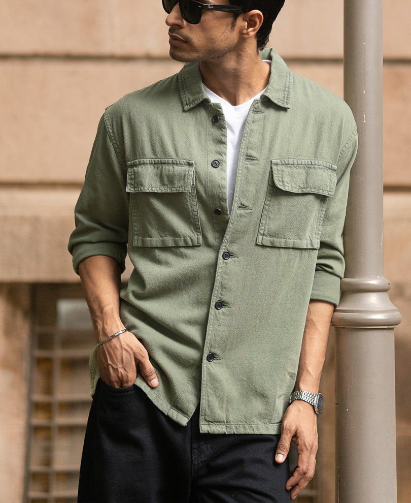 Olive Denim Overshirt.