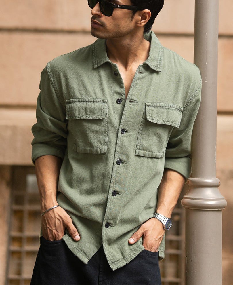 Olive Denim Overshirt.
