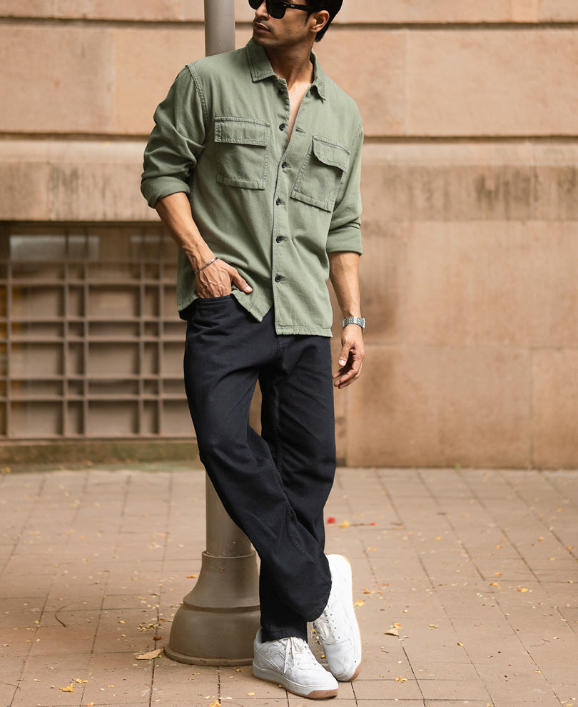 Olive Denim Overshirt.