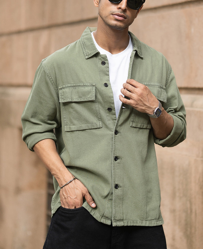 Olive Denim Overshirt.