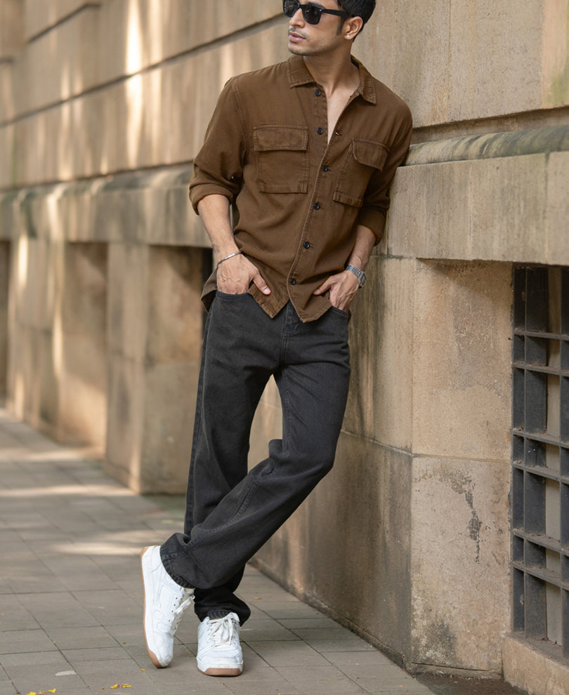 Dark Brown Denim Overshirt.