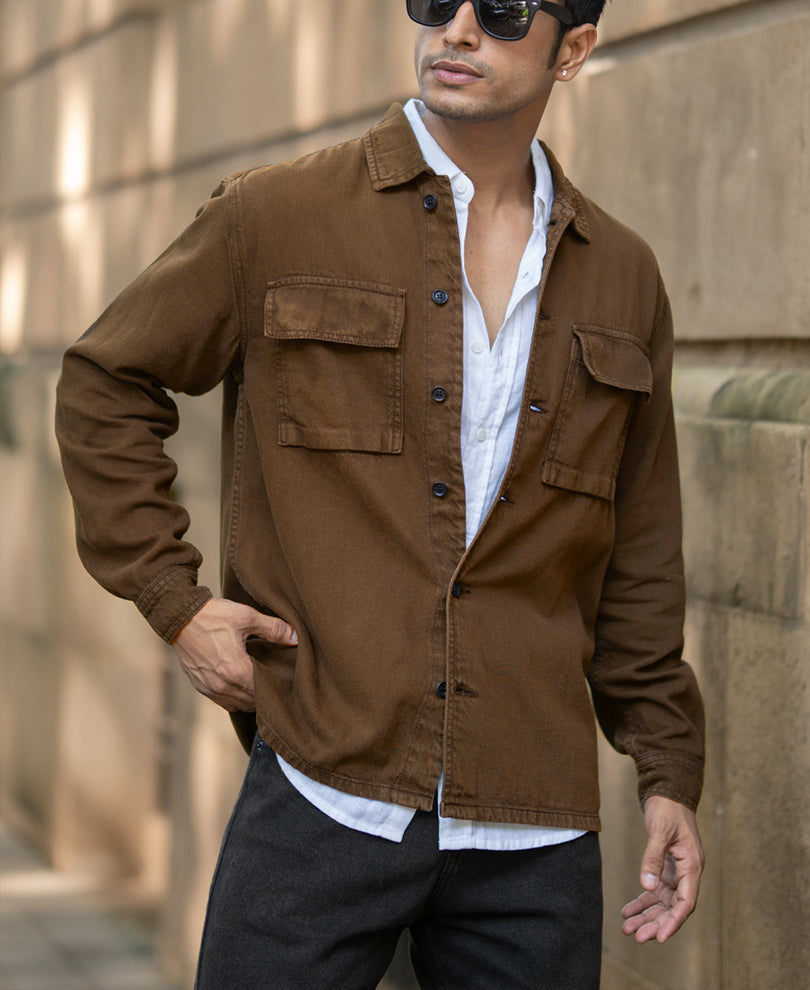 Dark Brown Denim Overshirt.