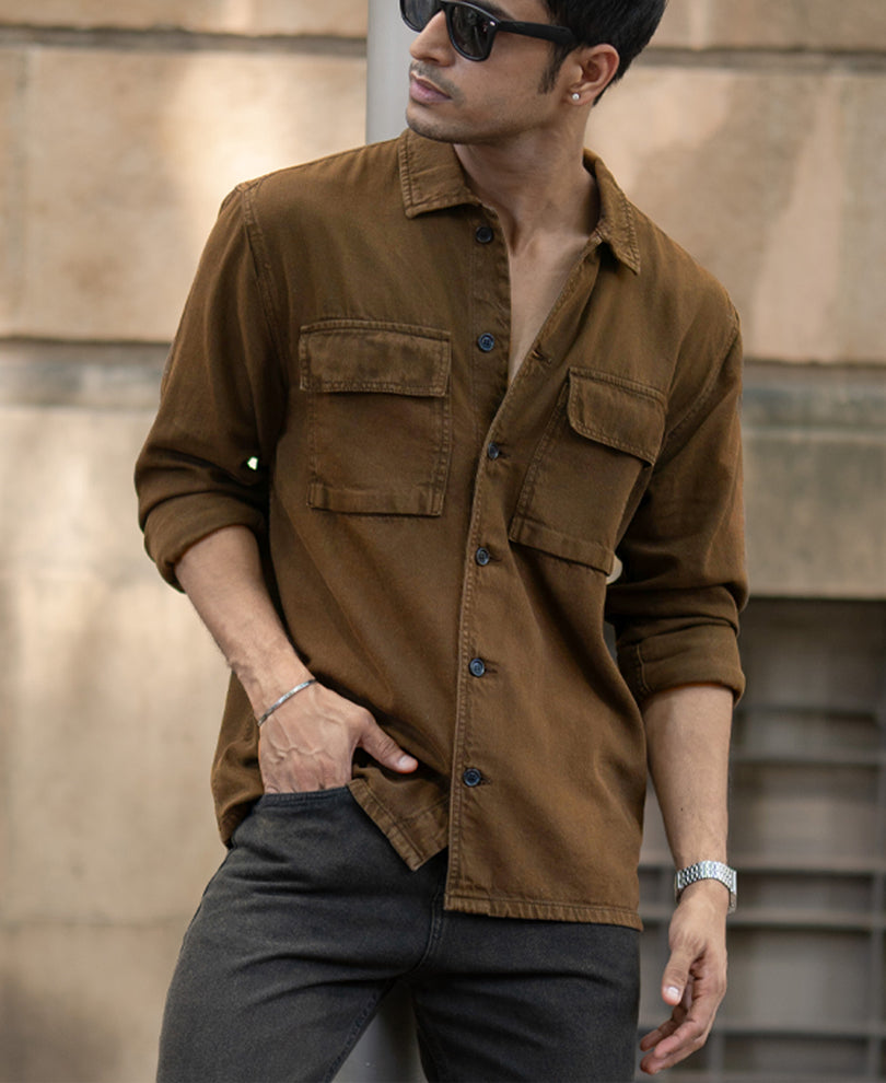 Dark Brown Denim Overshirt.