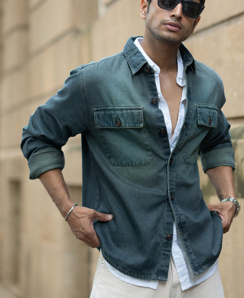 Tinted Blue Denim Overshirt.