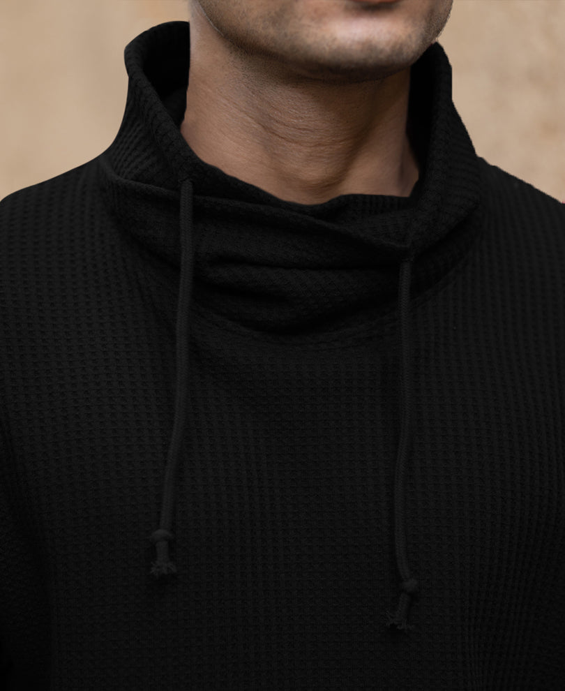 Black Structured High Neck T-Shirt.