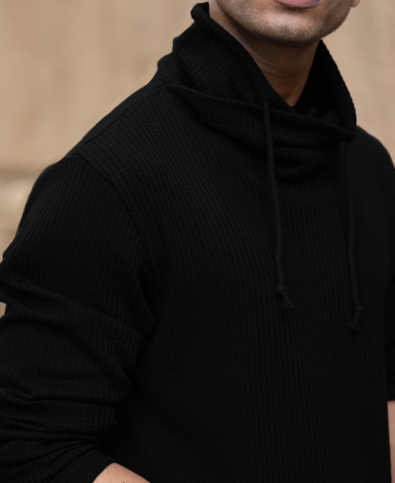 Black Structured High Neck T-Shirt.