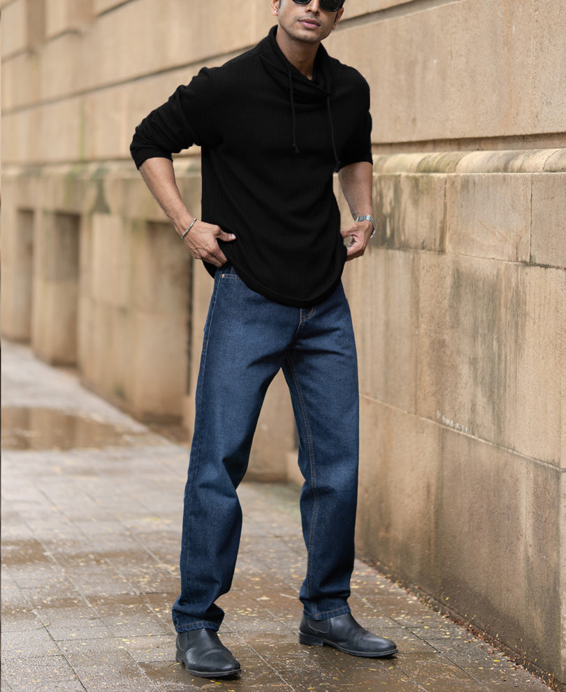 Black Structured High Neck T-Shirt.