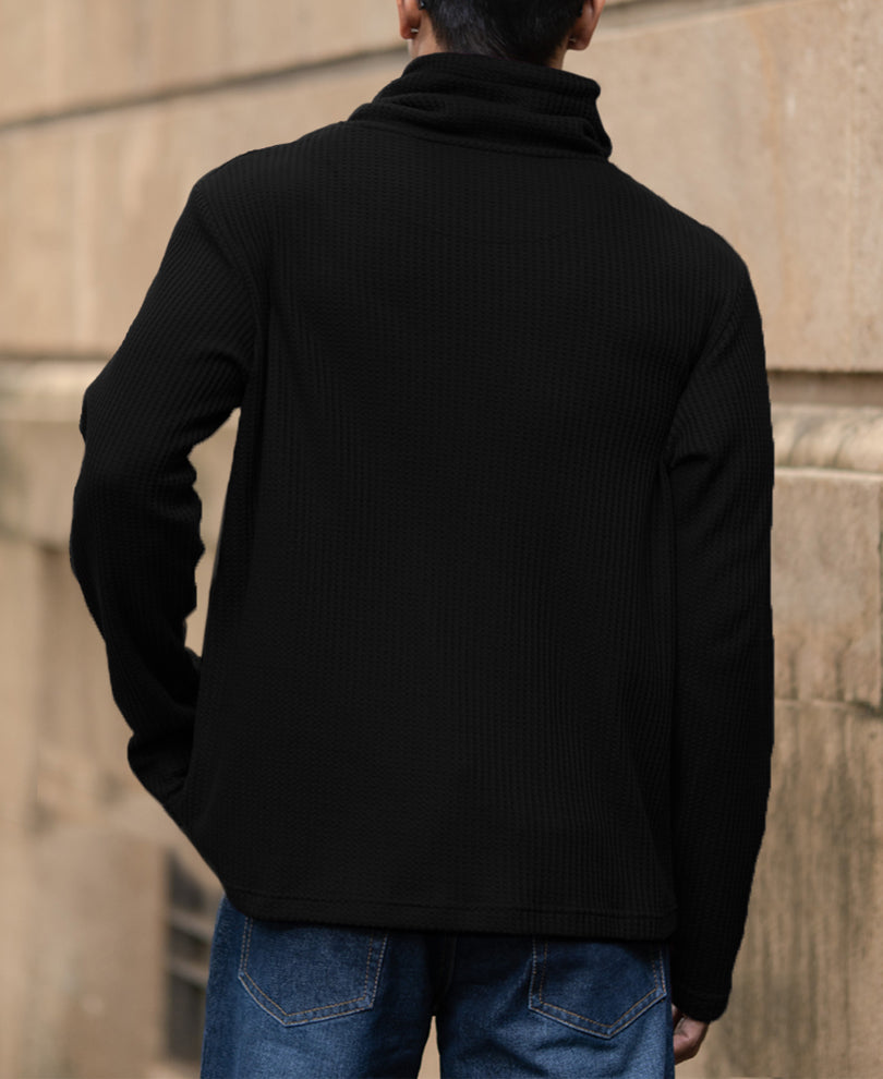 Black Structured High Neck T-Shirt.