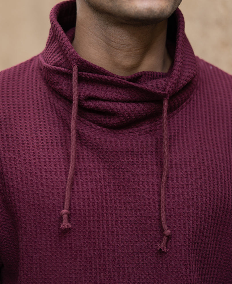 Wine Structured High Neck T-Shirt.