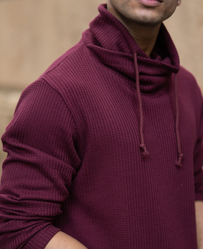 Wine Structured High Neck T-Shirt.