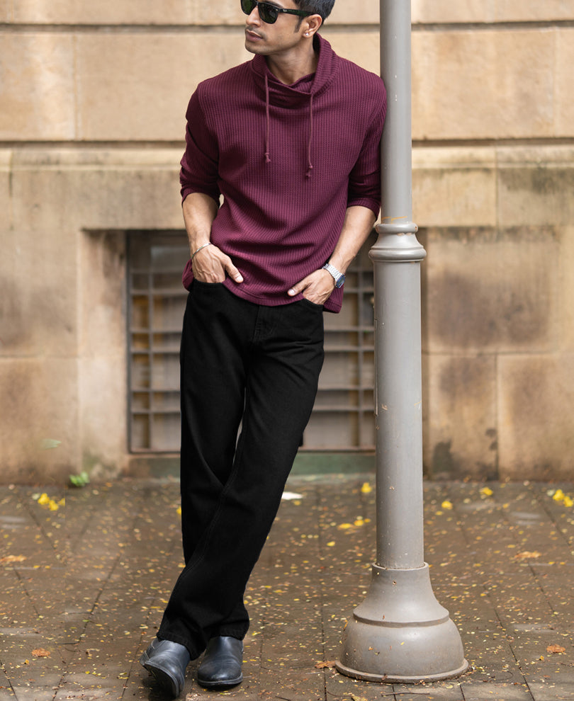 Wine Structured High Neck T-Shirt.