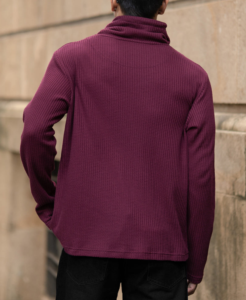 Wine Structured High Neck T-Shirt.