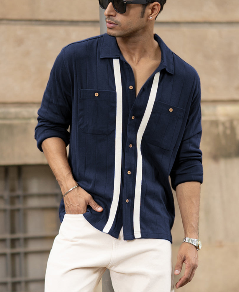 Navy Contrast Detail Shirt.