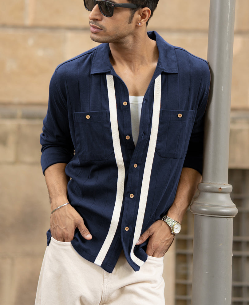 Navy Contrast Detail Shirt.