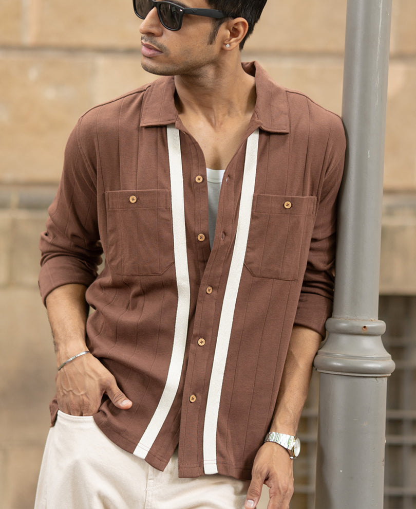 Brown Tape Detail Shirt.