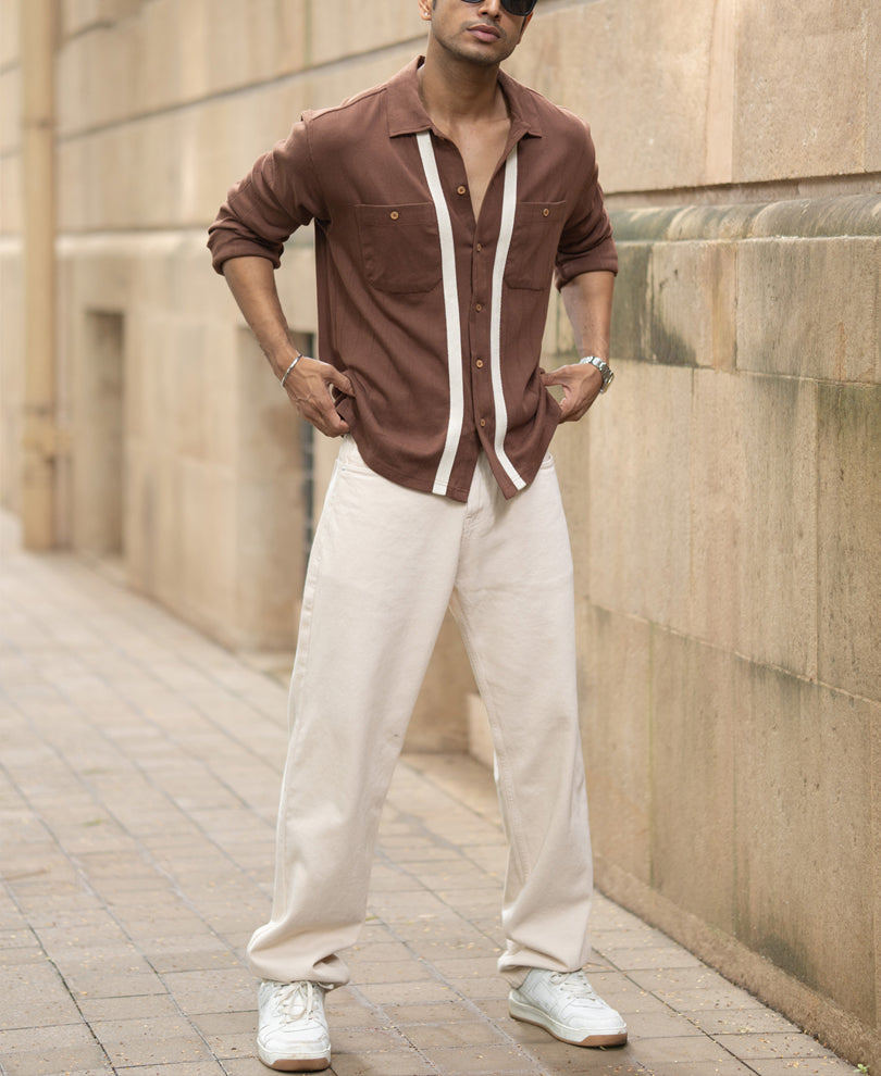 Brown Tape Detail Shirt.