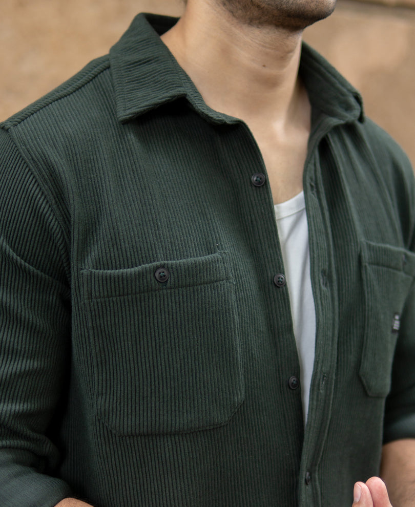 Dark Olive Knit Shirt With Pockets.