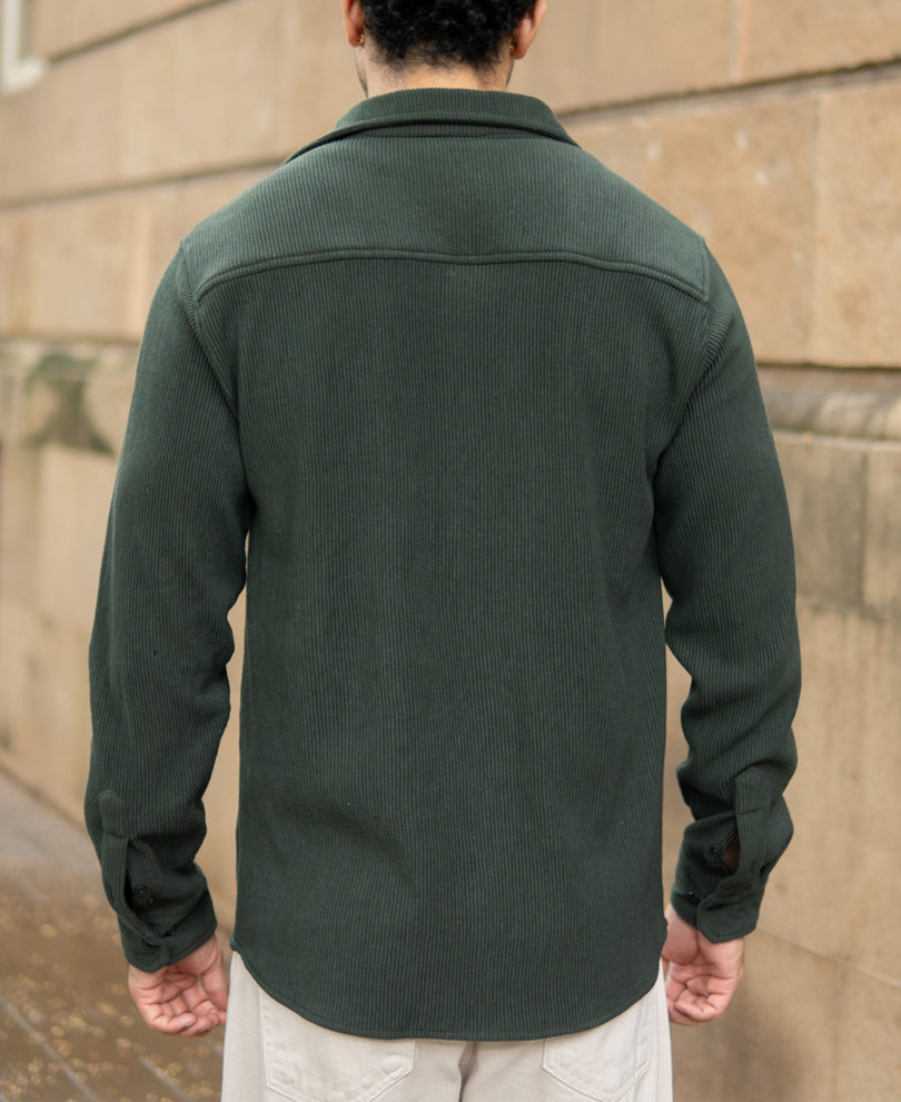 Dark Olive Knit Shirt With Pockets.