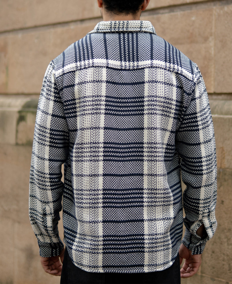 White And Navy Structured Checks Shirt.