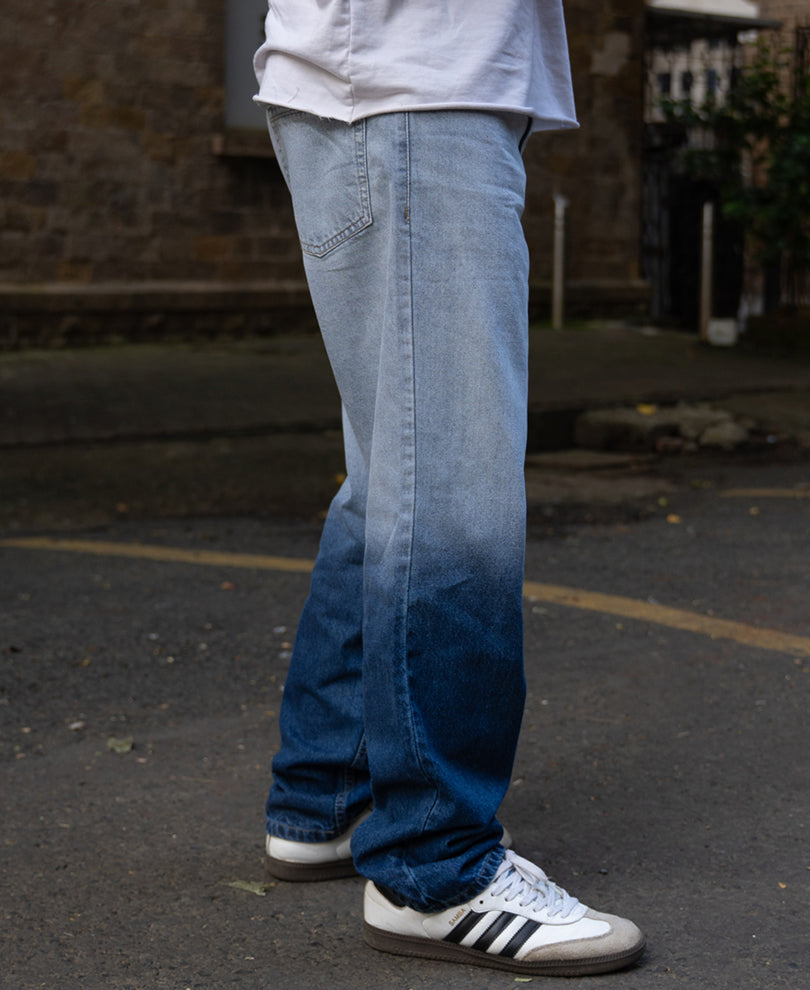 Blue Ombre Baggy Fit Jeans.