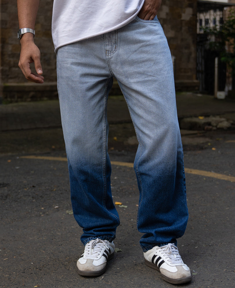 Blue Ombre Baggy Fit Jeans.