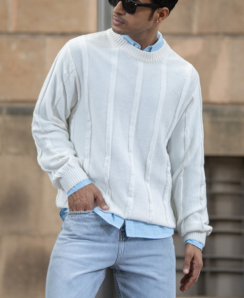 White Cotton Structured T-Shirt.