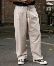 Beige Contrast Belt Linen Trouser.