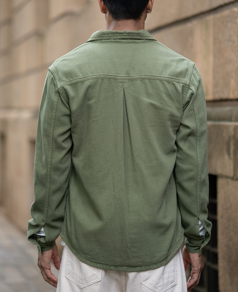 Green Textured Cotton Overshirt.