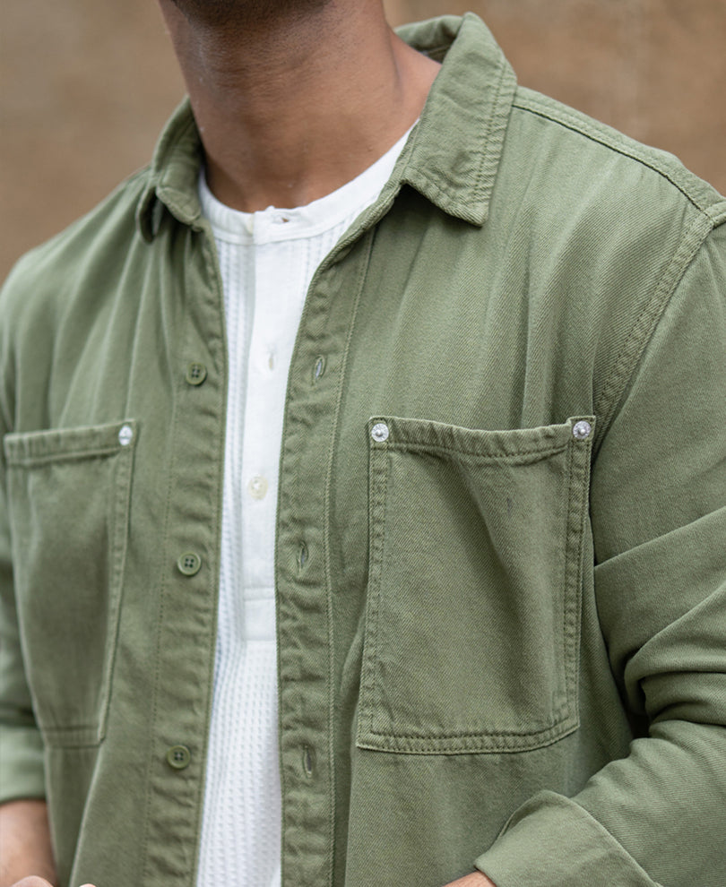Green Textured Cotton Overshirt.