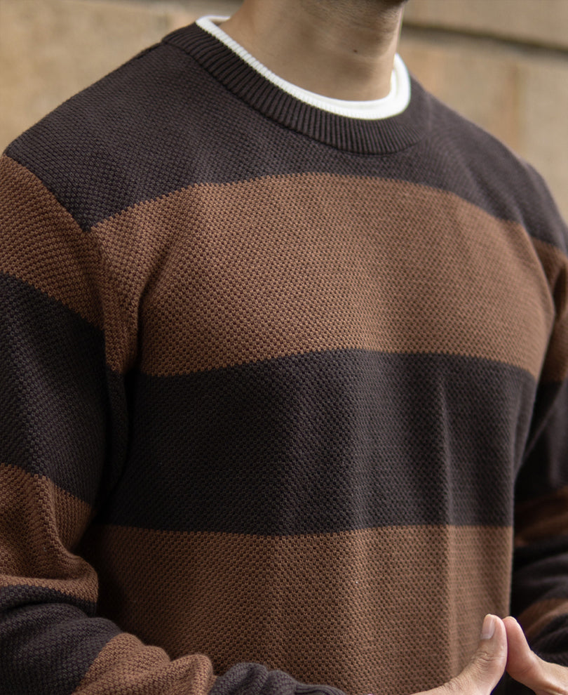Brown Structured Stripe T-Shirt.