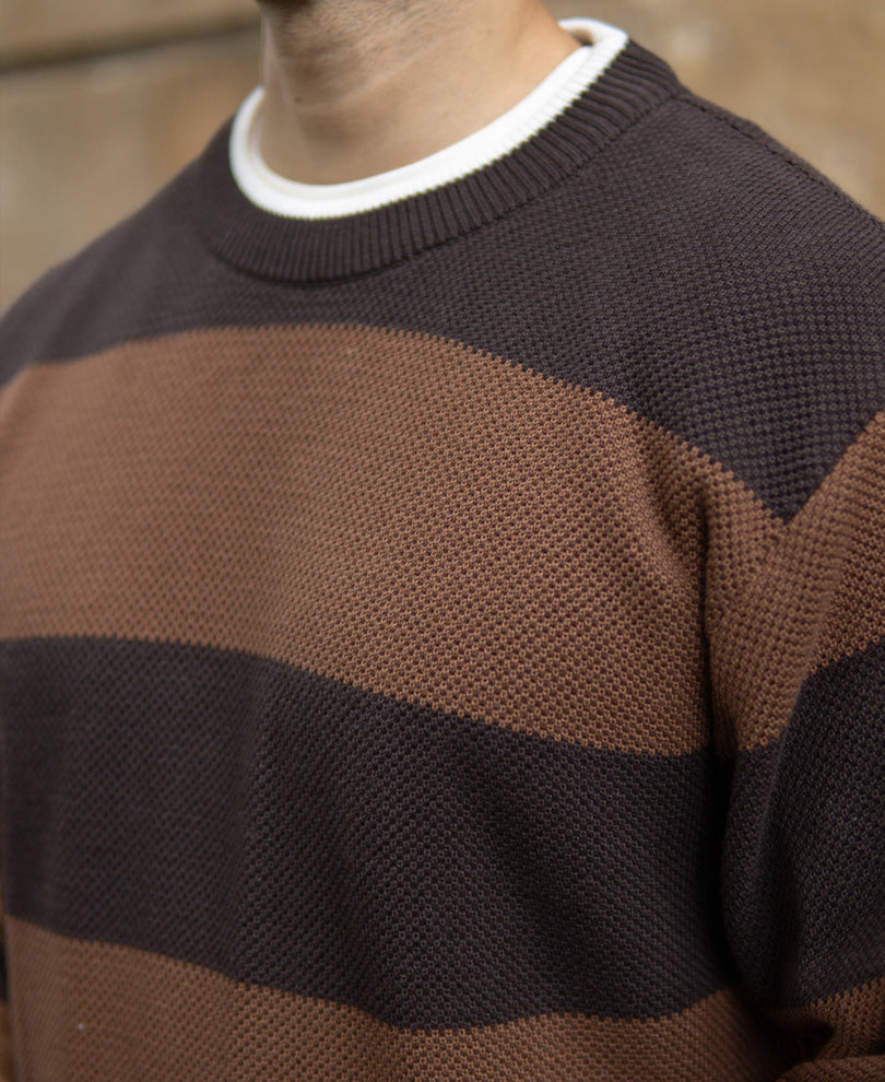Brown Structured Stripe T-Shirt.