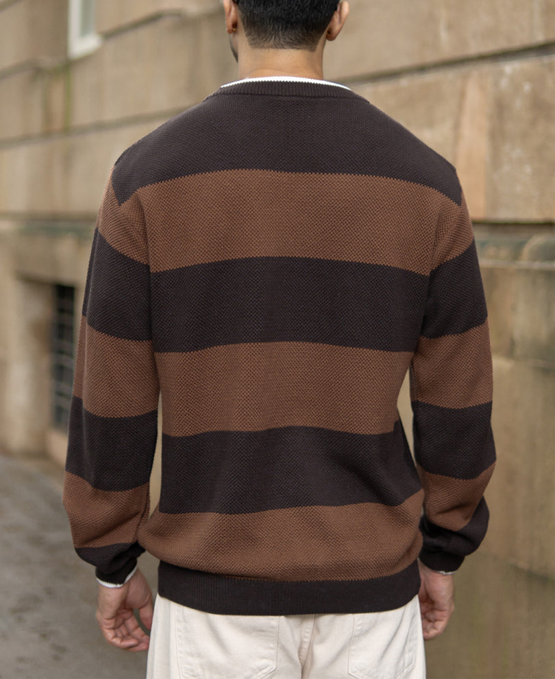 Brown Structured Stripe T-Shirt.