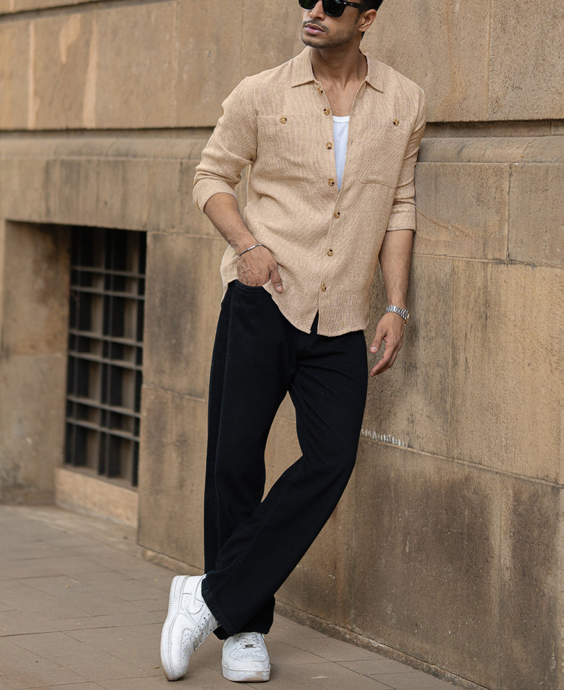 Beige Structure Shirt.