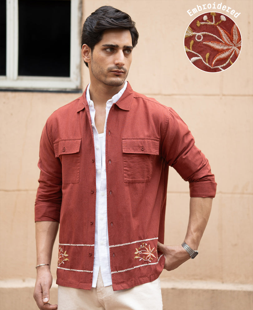 Brick Embroidered Linen Shirt